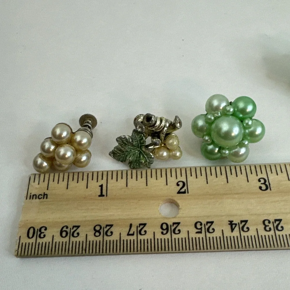 Vintage Silvertoned Grapevine Earrings With Faux Pearl Grapes Lot Of 3